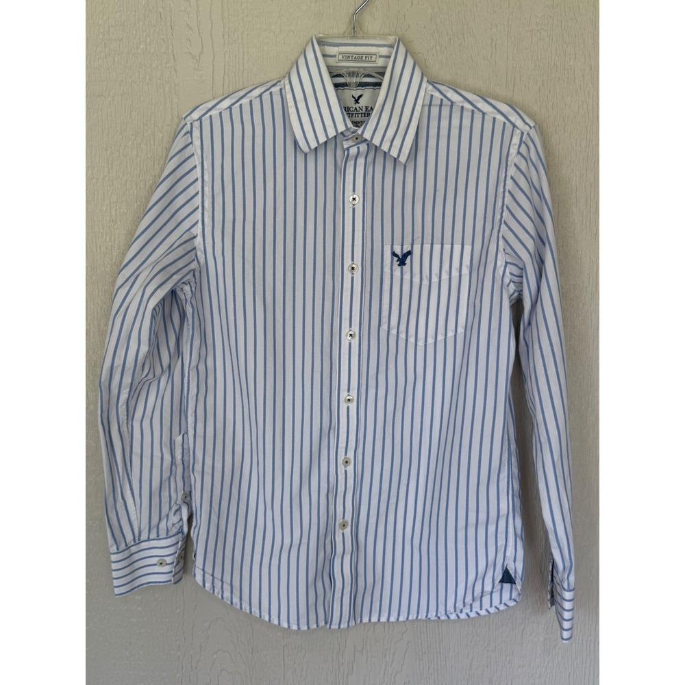 American Eagle Outfitters Striped Button Down Shirt Blue White Vintage Fit XS